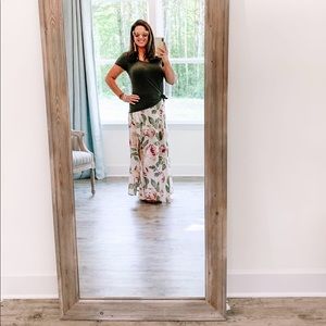 Tropical Ivory Skirt with Pink Flowers